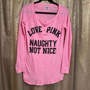 Vintage PINK Y2K 2000s Naughty Not Nice Sleep Pajama Shirt Soft XS